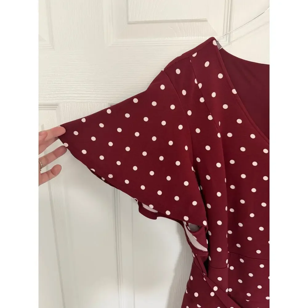 Lane Bryant Lena V-Neck Level-Hem Midi Dress Burgundy Tie Waist Pockets - Picture 3 of 8